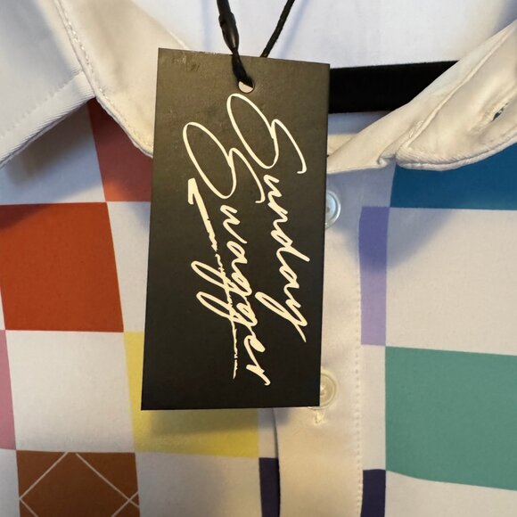 NWT Sunday Swagger Men's multicolored "Checked out" golf polo - Picture 2 of 5